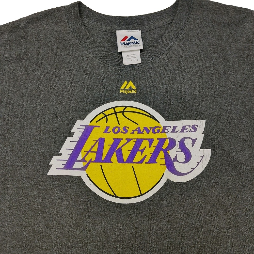 Majestic Los Angeles Lakers NBA Graphic T-Shirt Mens Large‎ Charcoal Gray Cotton